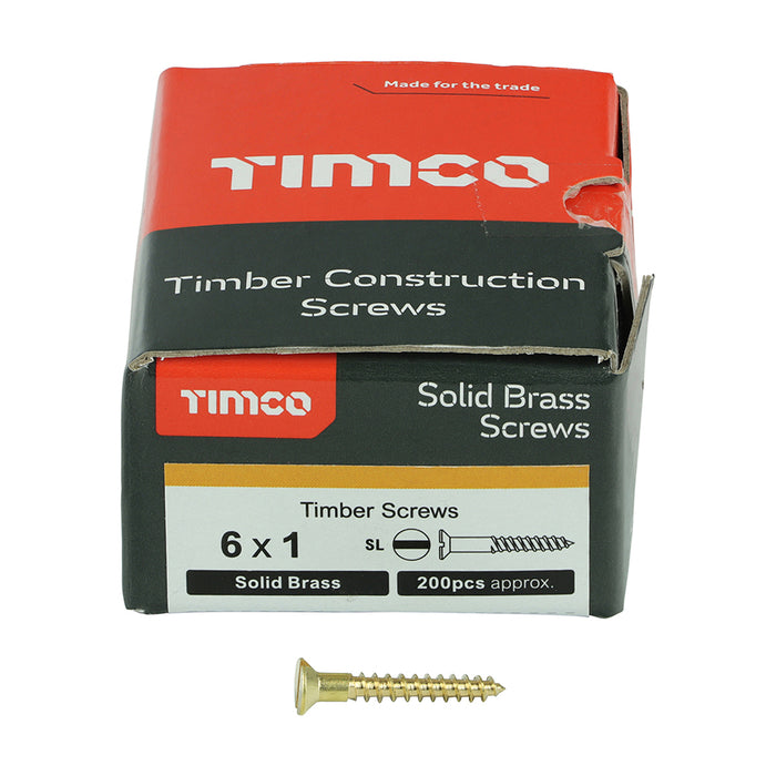 Solid Brass Timber Screws - SLOT - Countersunk