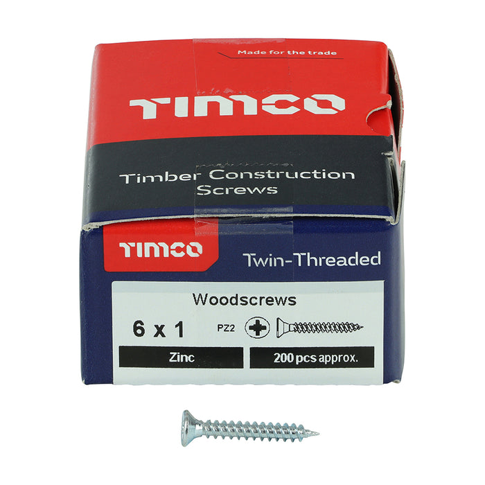 Twin-Threaded Woodscrews - PZ - Double Countersunk - Zinc