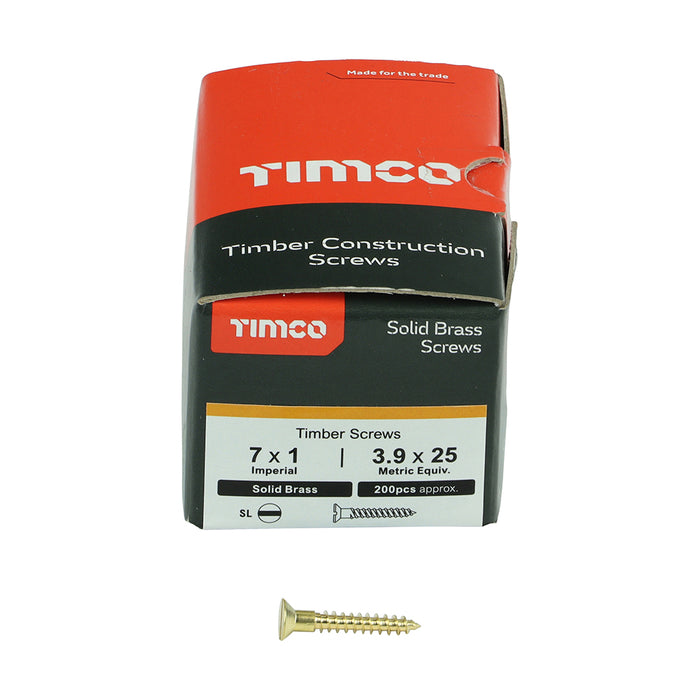 Solid Brass Timber Screws - SLOT - Countersunk