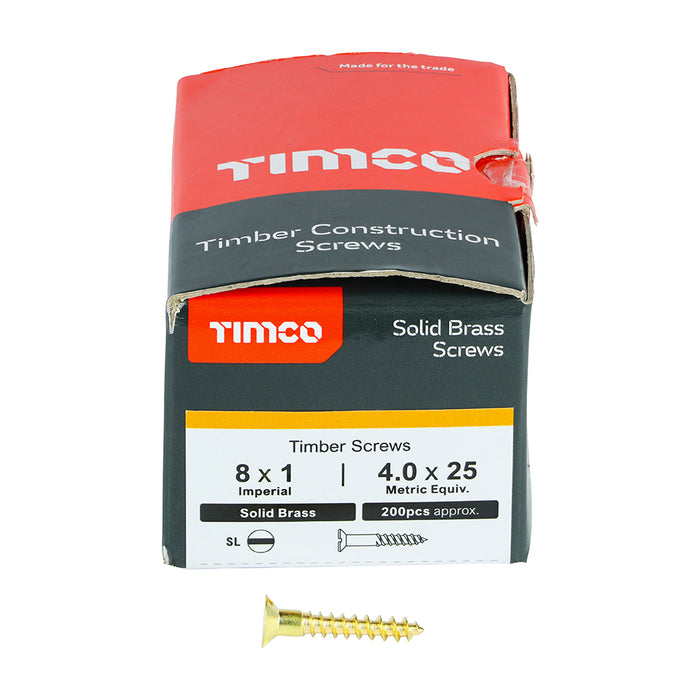 Solid Brass Timber Screws - SLOT - Countersunk