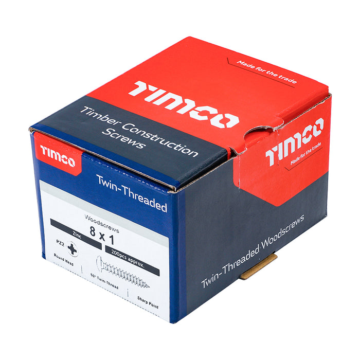 Twin-Threaded Woodscrews - PZ - Round - Zinc