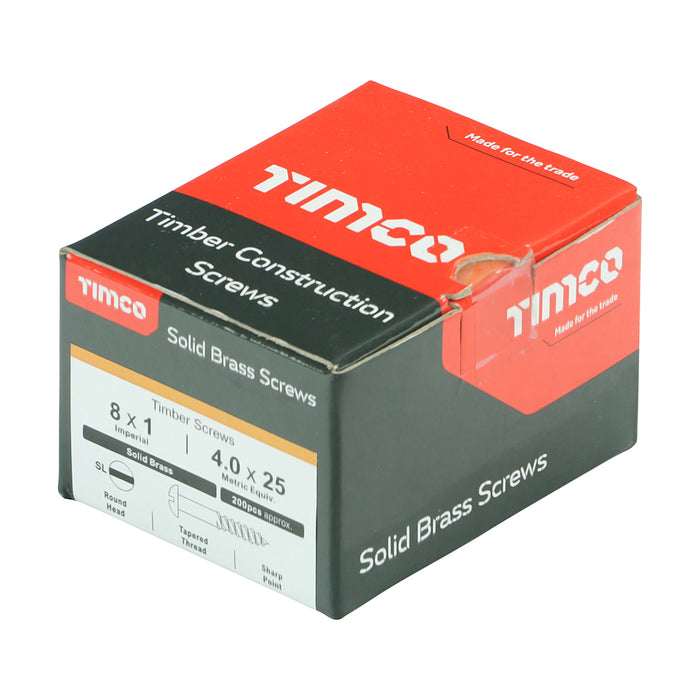 Solid Brass Timber Screws - SLOT - Round