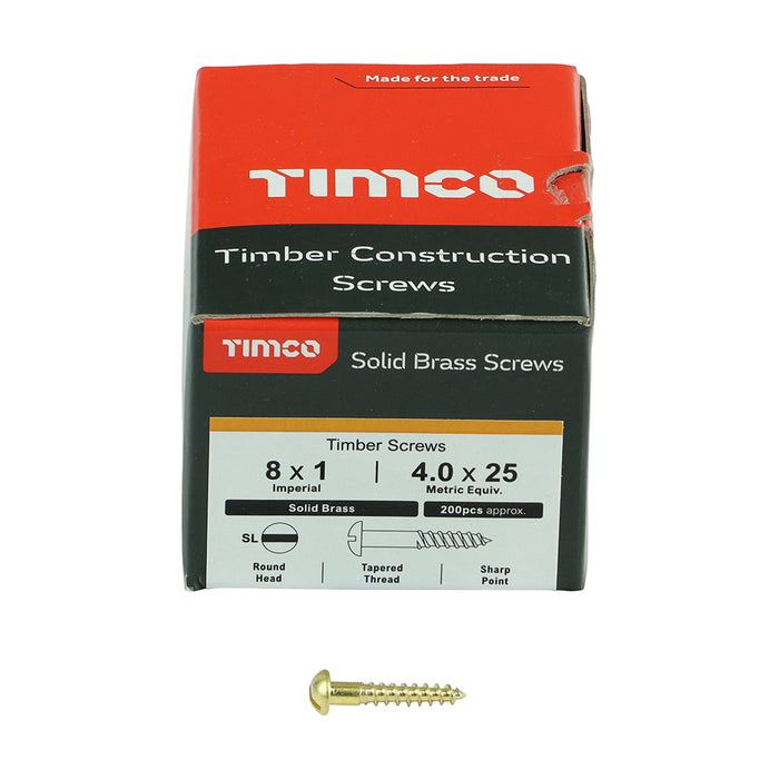 Solid Brass Timber Screws - SLOT - Round