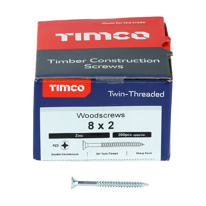 Twin-Threaded Woodscrews - PZ - Double Countersunk - Zinc