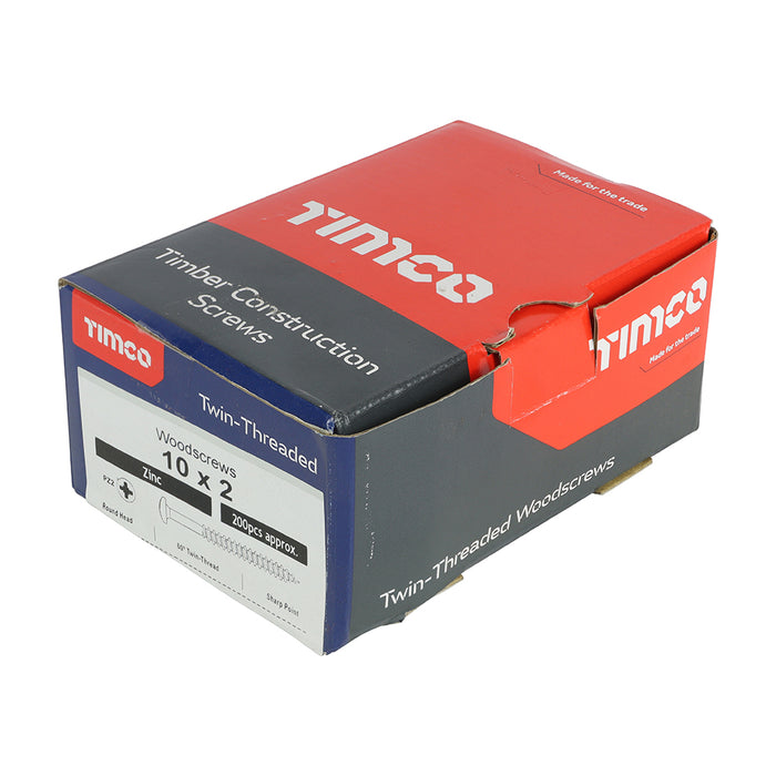 Twin-Threaded Woodscrews - PZ - Round - Zinc