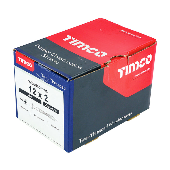 Twin-Threaded Woodscrews - PZ - Round - Zinc