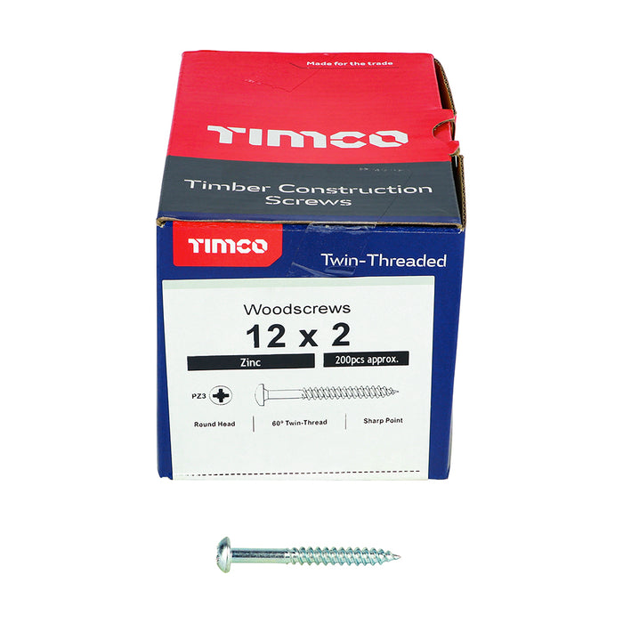 Twin-Threaded Woodscrews - PZ - Round - Zinc