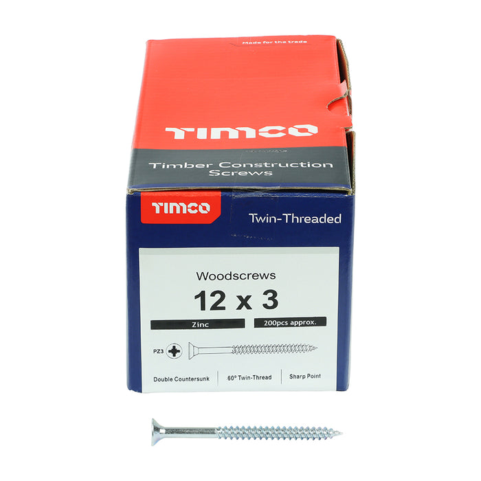 Twin-Threaded Woodscrews - PZ - Double Countersunk - Zinc