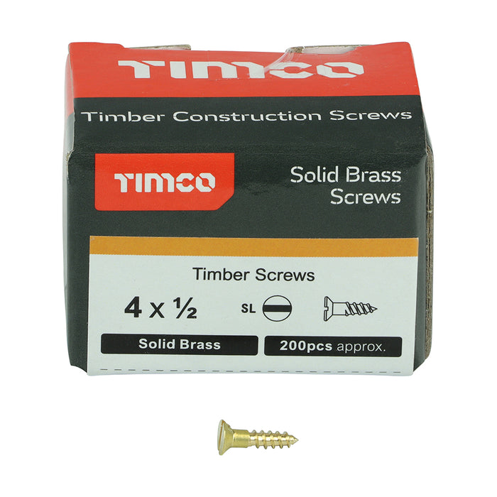 Solid Brass Timber Screws - SLOT - Countersunk