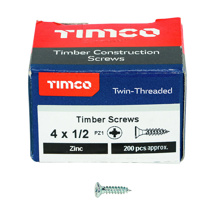 Twin-Threaded Woodscrews - PZ - Double Countersunk - Zinc