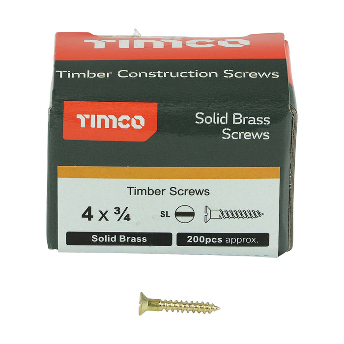 Solid Brass Timber Screws - SLOT - Countersunk
