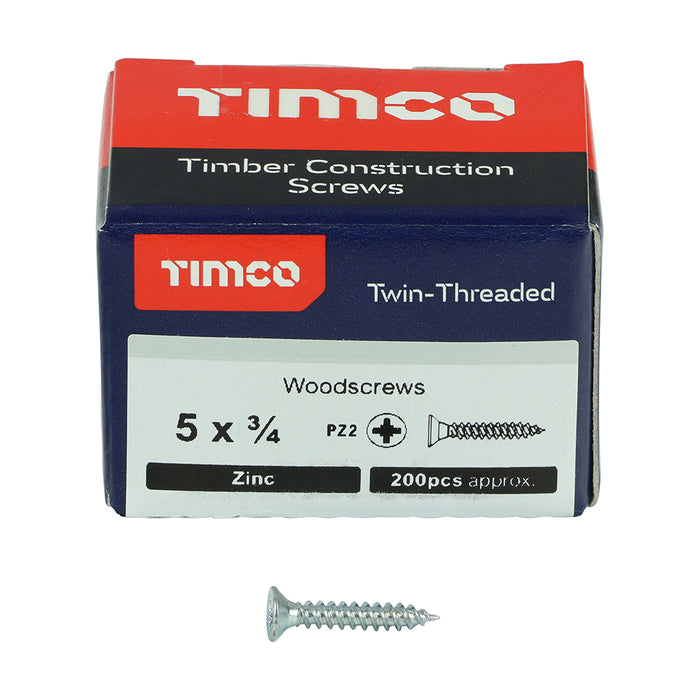 Twin-Threaded Woodscrews - PZ - Double Countersunk - Zinc