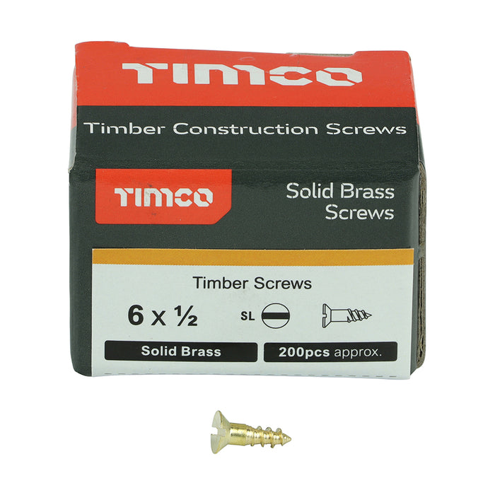 Solid Brass Timber Screws - SLOT - Countersunk