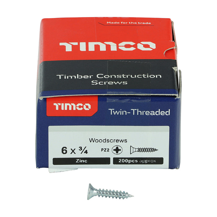 Twin-Threaded Woodscrews - PZ - Double Countersunk - Zinc