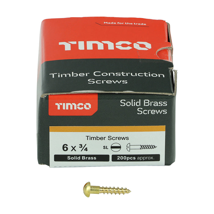 Solid Brass Timber Screws - SLOT - Round