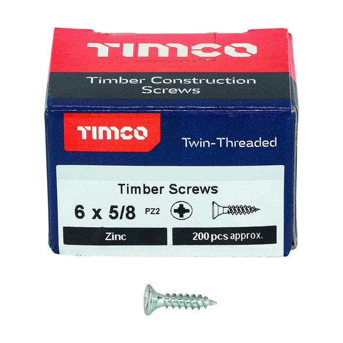 Twin-Threaded Woodscrews - PZ - Double Countersunk - Zinc