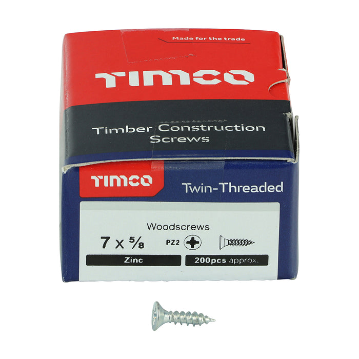 Twin-Threaded Woodscrews - PZ - Double Countersunk - Zinc