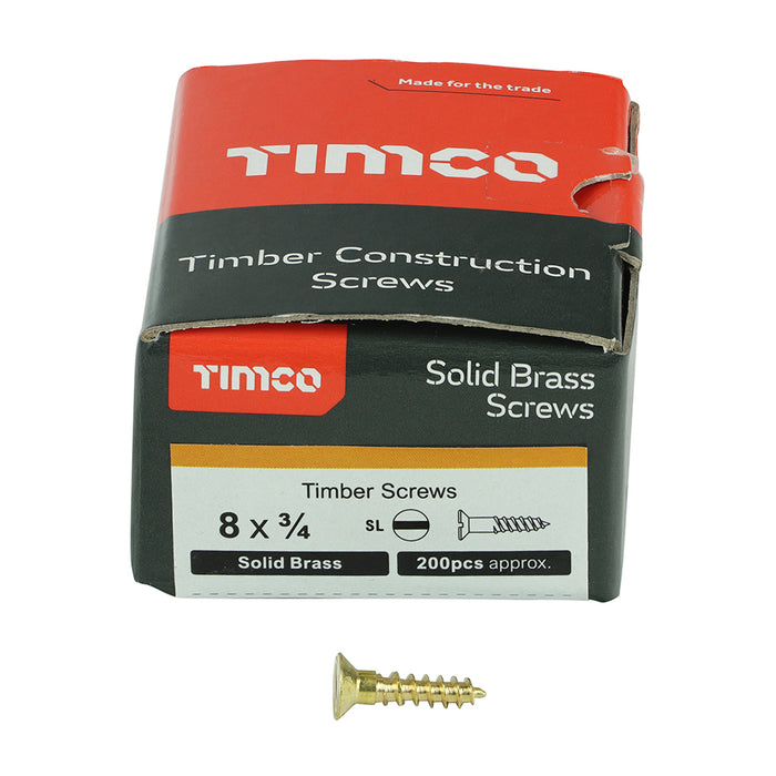 Solid Brass Timber Screws - SLOT - Countersunk