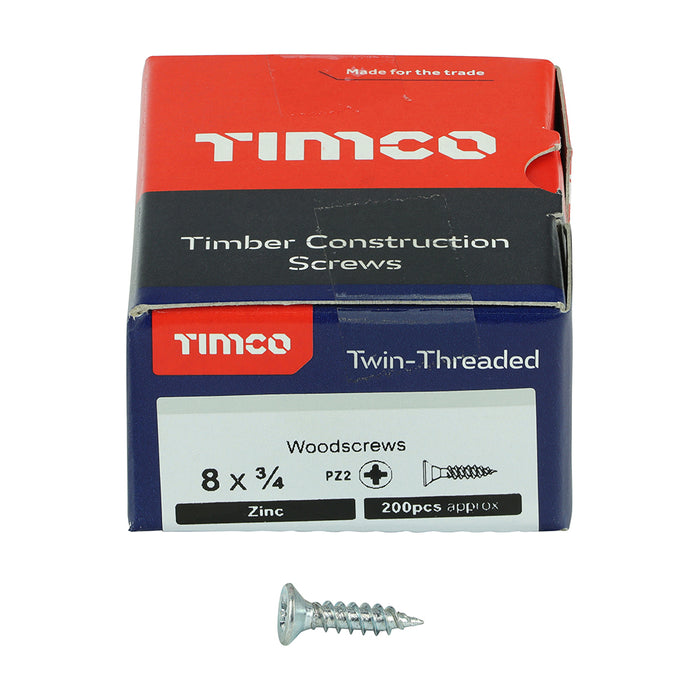 Twin-Threaded Woodscrews - PZ - Double Countersunk - Zinc