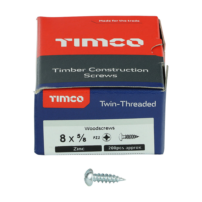 Twin-Threaded Woodscrews - PZ - Round - Zinc