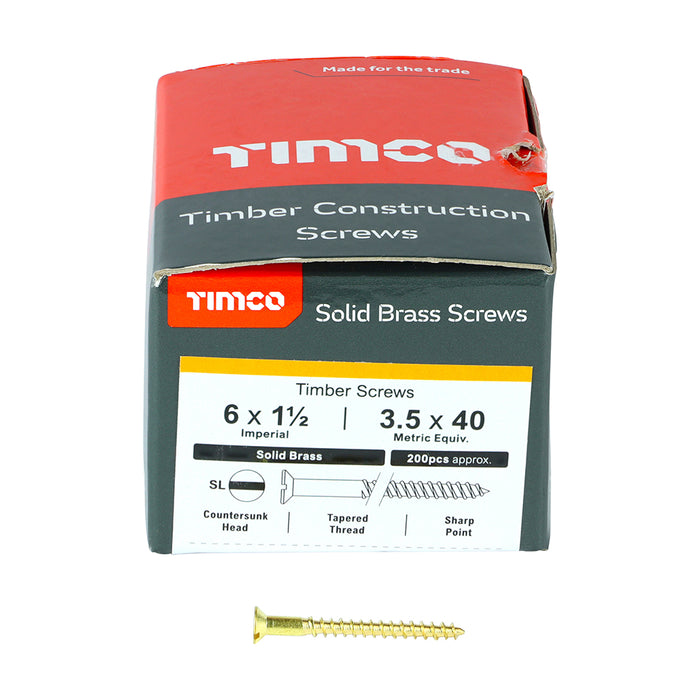Solid Brass Timber Screws - SLOT - Countersunk