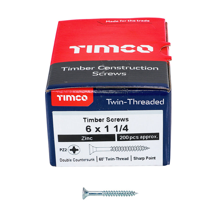 Twin-Threaded Woodscrews - PZ - Double Countersunk - Zinc