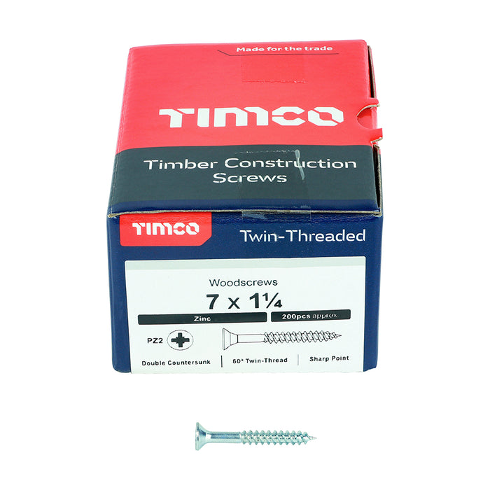 Twin-Threaded Woodscrews - PZ - Double Countersunk - Zinc