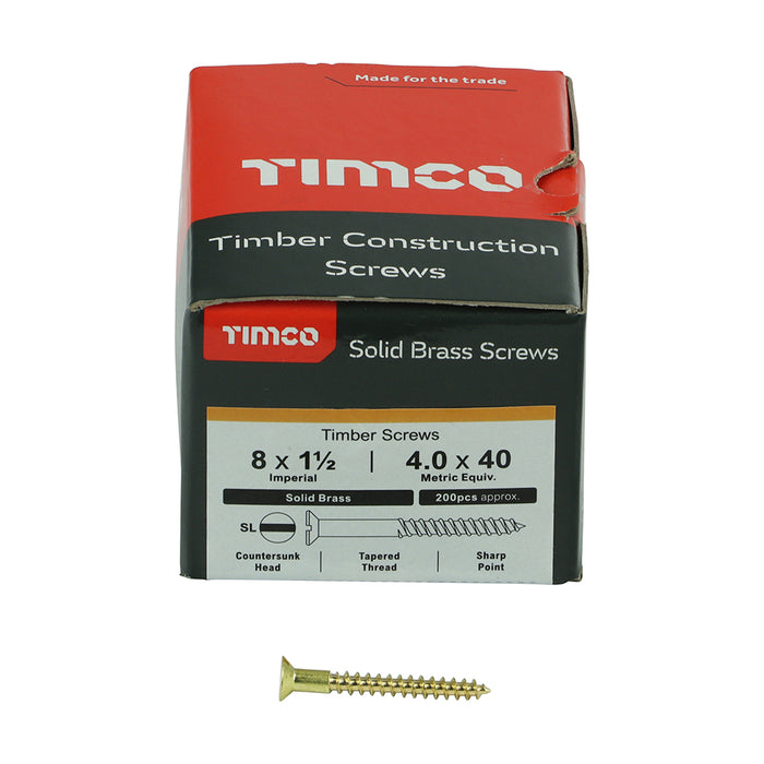 Solid Brass Timber Screws - SLOT - Countersunk