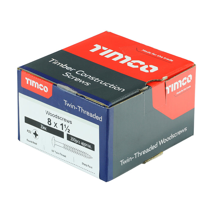 Twin-Threaded Woodscrews - PZ - Round - Zinc