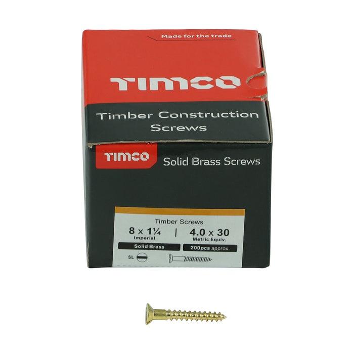 Solid Brass Timber Screws - SLOT - Countersunk