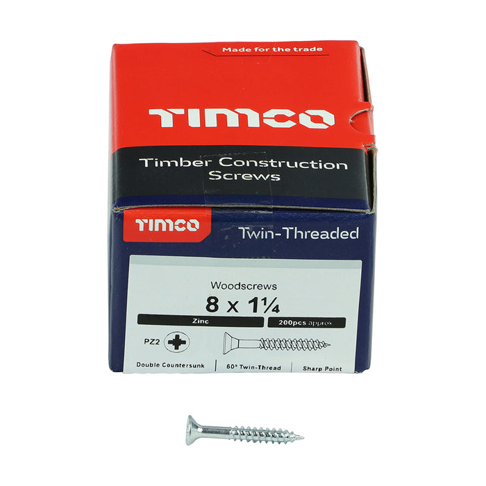 Twin-Threaded Woodscrews - PZ - Double Countersunk - Zinc