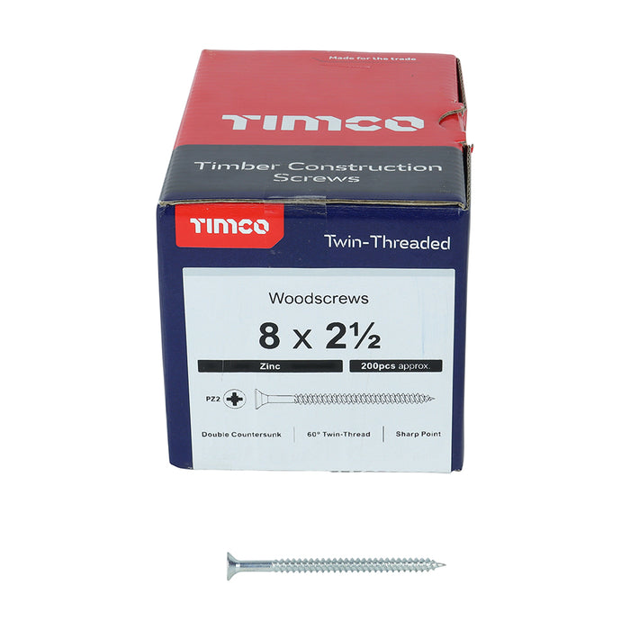 Twin-Threaded Woodscrews - PZ - Double Countersunk - Zinc