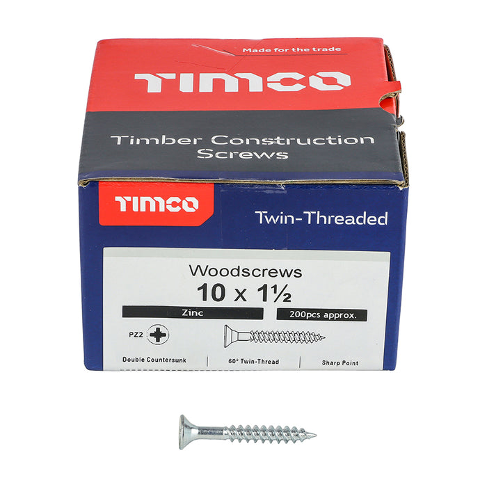 Twin-Threaded Woodscrews - PZ - Double Countersunk - Zinc