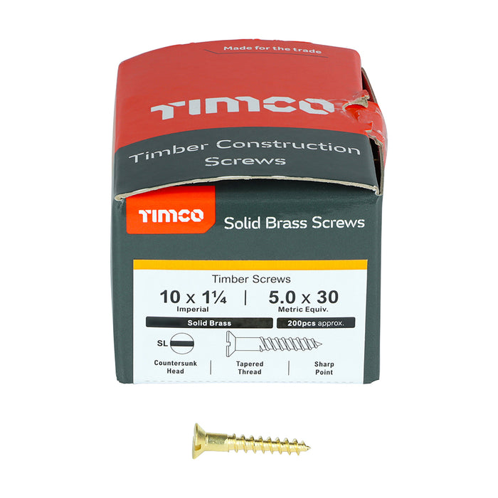 Solid Brass Timber Screws - SLOT - Countersunk