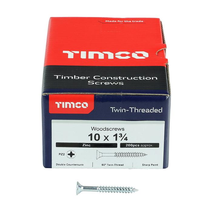 Twin-Threaded Woodscrews - PZ - Double Countersunk - Zinc