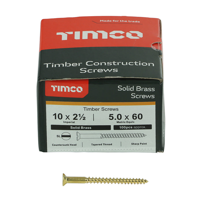 Solid Brass Timber Screws - SLOT - Countersunk