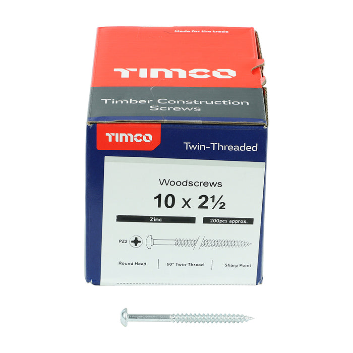 Twin-Threaded Woodscrews - PZ - Round - Zinc