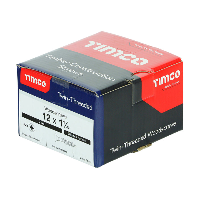 Twin-Threaded Woodscrews - PZ - Double Countersunk - Zinc