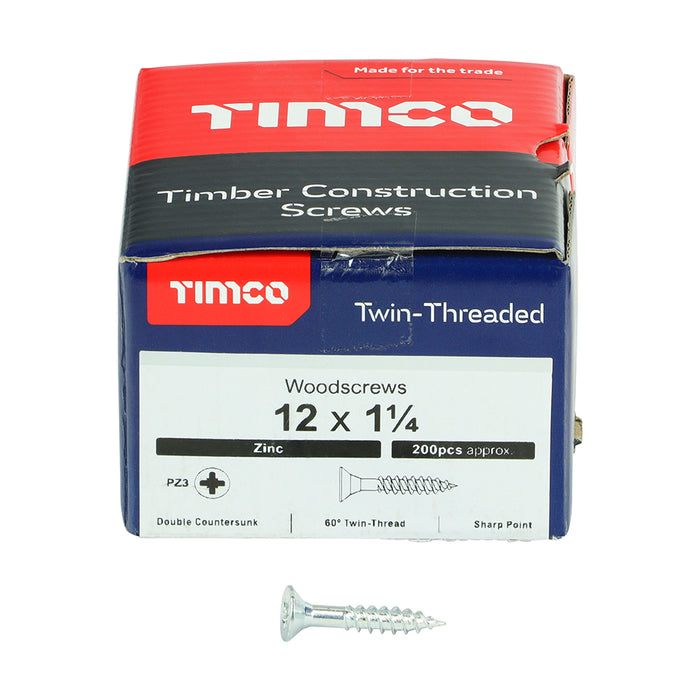 Twin-Threaded Woodscrews - PZ - Double Countersunk - Zinc