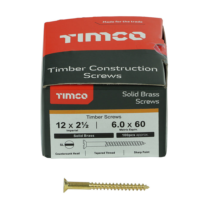 Solid Brass Timber Screws - SLOT - Countersunk