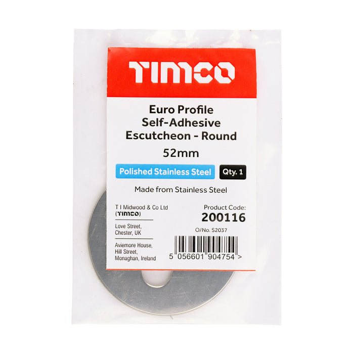 Euro Profile Self-Adhesive Escutcheon - Round - Polished Stainless Steel