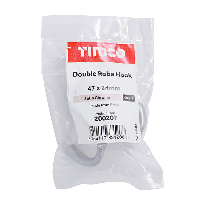 Double Robe Hook - Satin Chrome