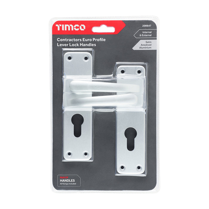 Contractors Euro Profile Lever Lock Handles - Satin Anodised Aluminium