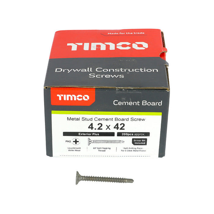 Drywall Construction Metal Stud Cement Board Screws - PH - Countersunk Wafer - Self-Drilling - Exterior - Silver Organic