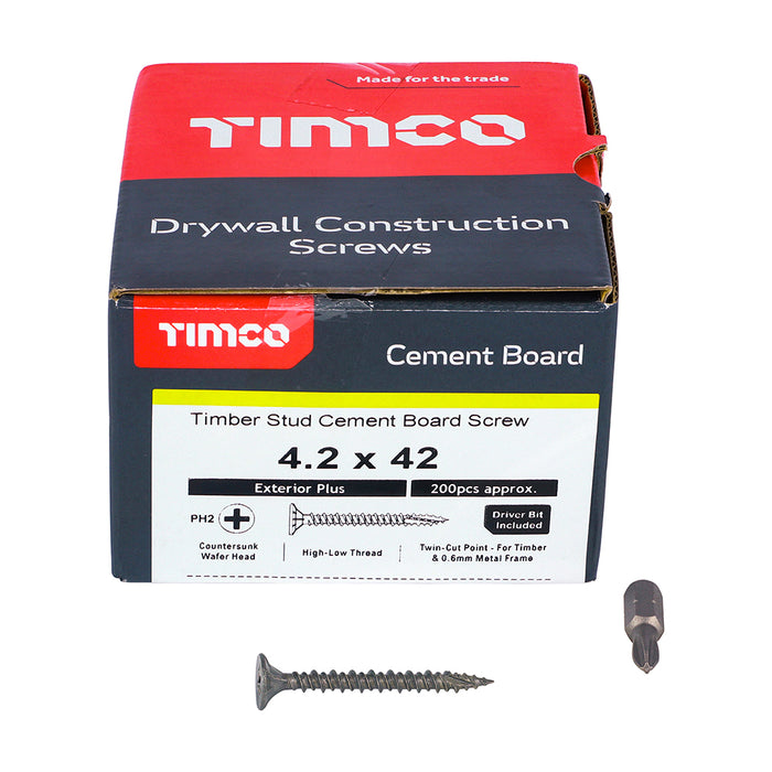 Drywall Construction Timber Stud Cement Board Screws - PH - Countersunk Wafer - Twin-Cut - Exterior - Silver Organic