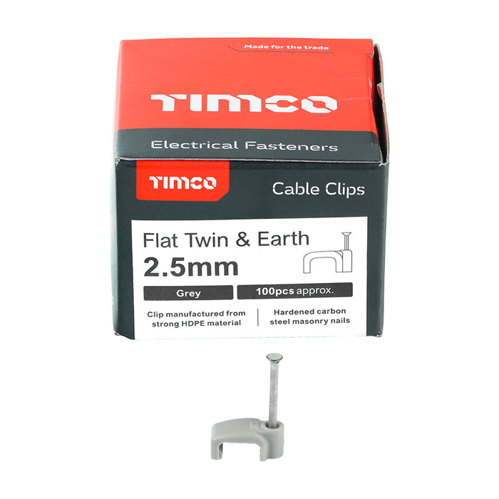 Flat Twin & Earth Cable Clips - Grey