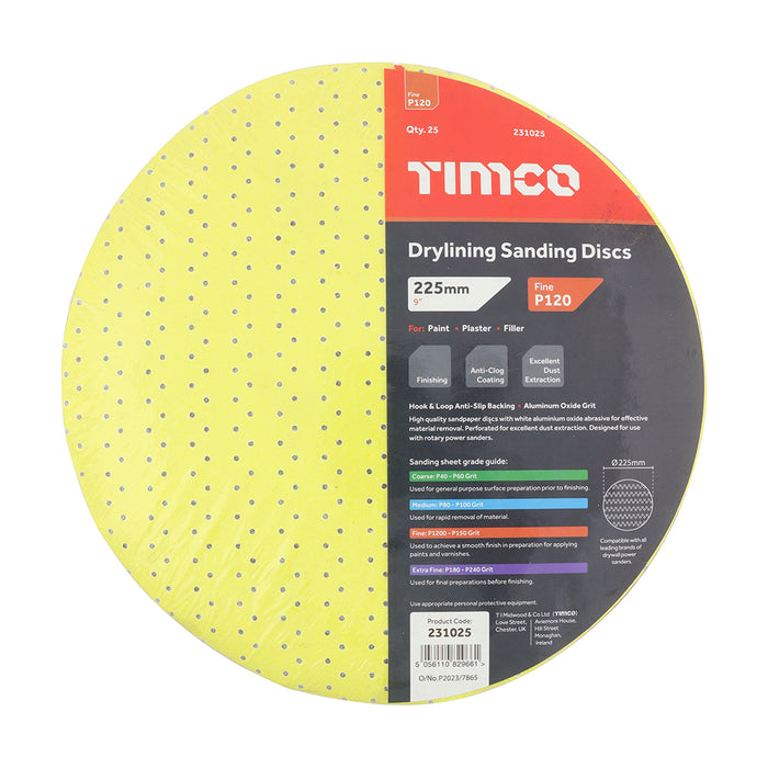 Drylining Sanding Discs - 120 Grit - Yellow