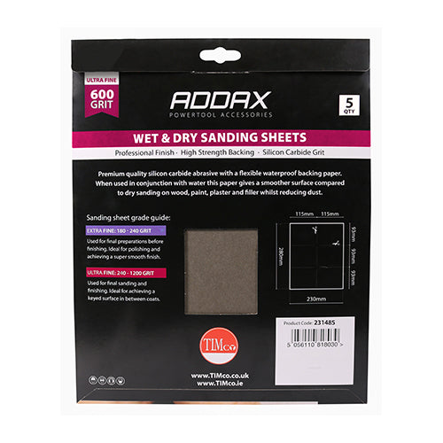 Wet & Dry Sanding Sheets - 600 Grit - Black