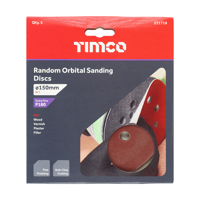 Random Orbital Sanding Discs - 180 Grit - Red