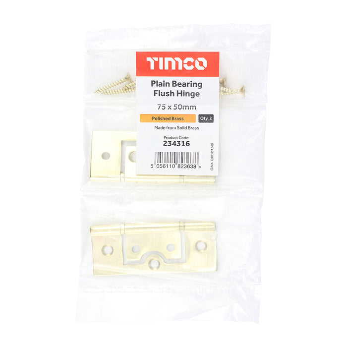 Plain Bearing Flush Hinge - Solid Brass - Polished Brass